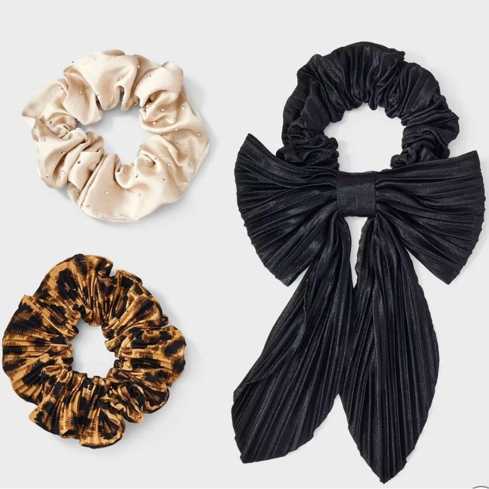 Hair Twister Set 3 pk - A New Day Leopard/Champagne/Black Hair Scrunchie Set